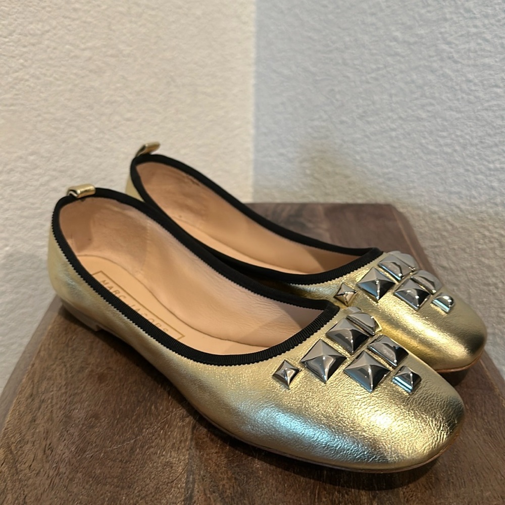 MARC JACOBS Cleo Women's Gold Leather Slip On Leather Ballet Flats 38.5 US 8